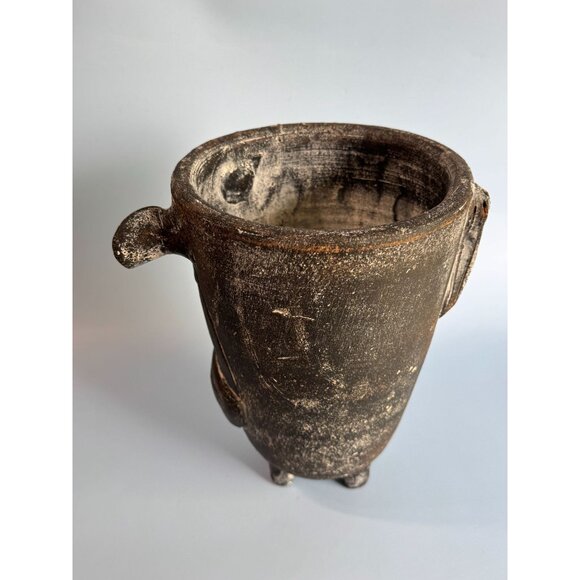 Handcrafted Volcanic Ash Cow Planter Rustic Black Distressed Finish Unique Anima - Picture 5 of 7